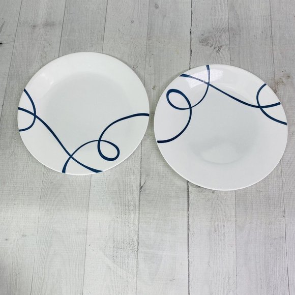 Corelle Dining Corelle By Corning Lia Livingware Grayblue Swirl Line Coupe Lunch Plates Set